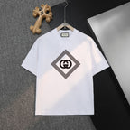 White Gucci short-sleeve T-shirt with black diamond logo print