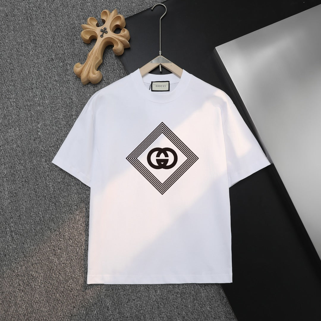 White Gucci short-sleeve T-shirt with black diamond logo print