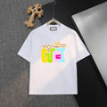 White Gucci short-sleeve T-shirt with colorful front logo graphic