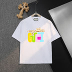 White Gucci short-sleeve T-shirt with colorful front logo graphic