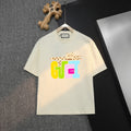 Cream short-sleeve T-shirt with multicolor “GGE” graphic on the front