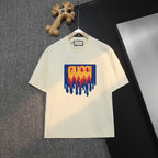 Cream short-sleeve T-shirt with multicolor Gucci-style logo graphic on chest