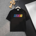 Black Gucci logo T-shirt with multicolor print on chest