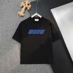 Black Gucci T-shirt with blue graphic logo at center chest