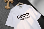 White short-sleeve T-shirt with large GUCCI FIRENZE 1921 print
