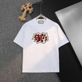 White Gucci T-shirt with red-and-black graphic logo on chest