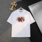 White Gucci T-shirt with red-and-black graphic logo on chest