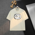 Cream Gucci logo short-sleeve T-shirt on hanger, round neckline