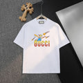 White short-sleeve T-shirt with colorful GUCCI graphic on chest