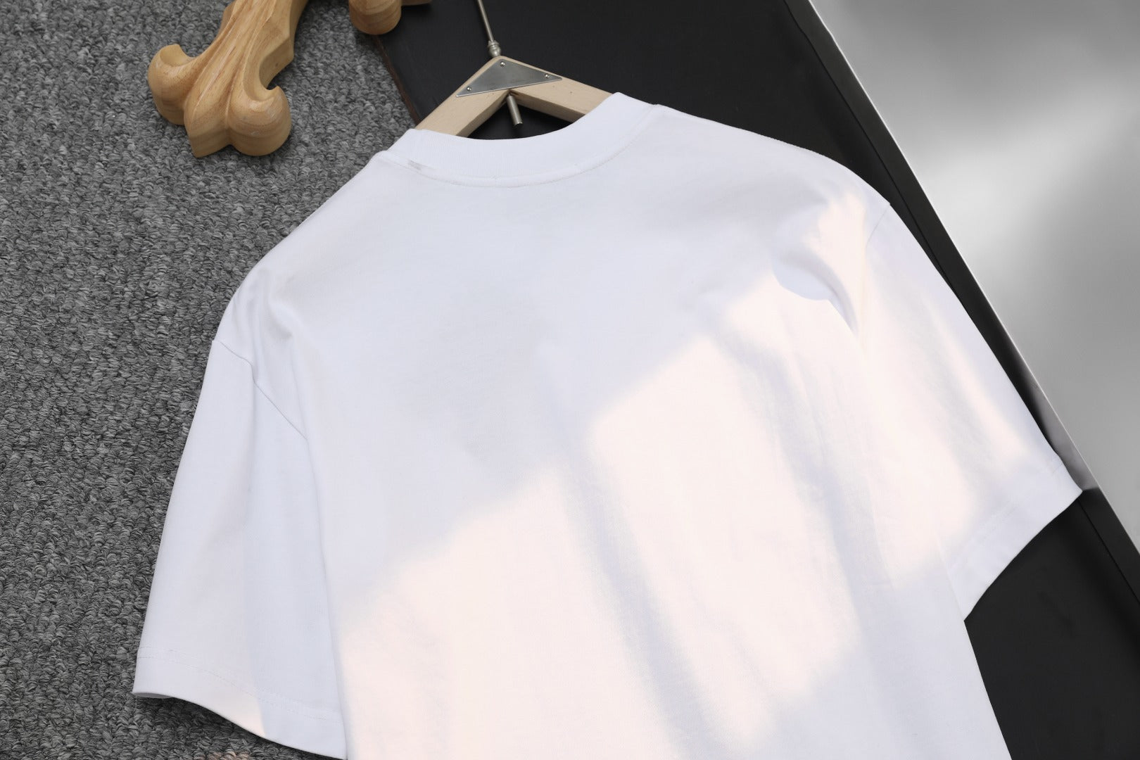White T-shirt back view close-up around upper back and collar