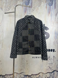 Louis Vuitton denim jacket with monogram pattern and patchwork black-and-gray front