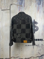 Louis Vuitton denim jacket back view with all-over monogram and patchwork panel