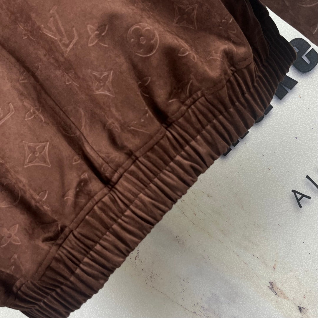 Brown monogram jacket hem with ribbed elastic band