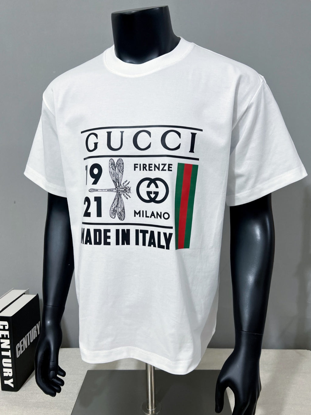 Gucci crewneck T-shirt in white with large front logo graphic and text