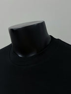 Black crewneck T-shirt collar close-up