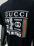 Black T-shirt with large Gucci Firenze Milano front graphic