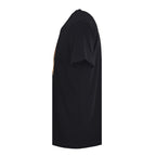 Black Versace T-shirt, side view with short sleeves and straight hem
