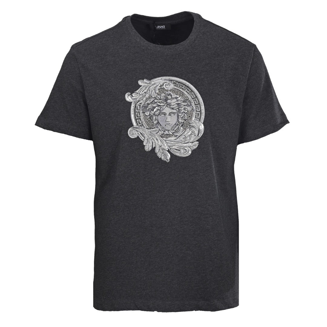 Versace T-shirt in dark gray with silver Medusa-style front graphic