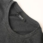 Versace T-shirt neckline in dark gray with inside brand label near collar