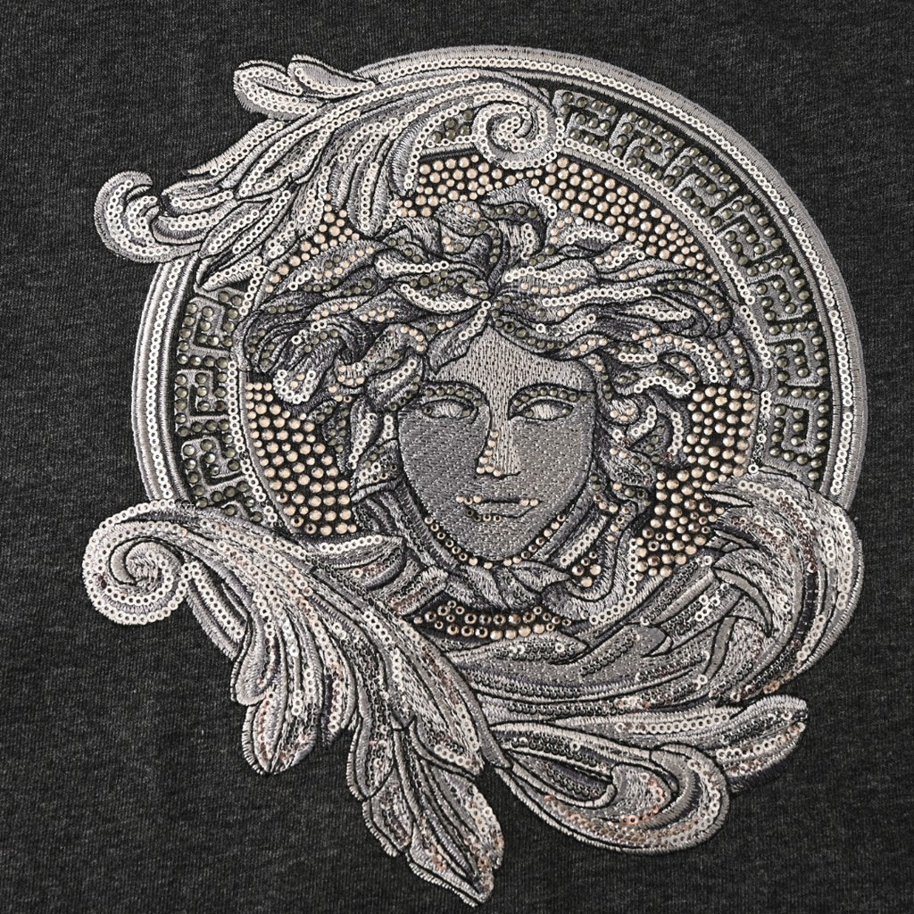 Versace T-shirt front Medusa graphic with shiny silver sequins and dots