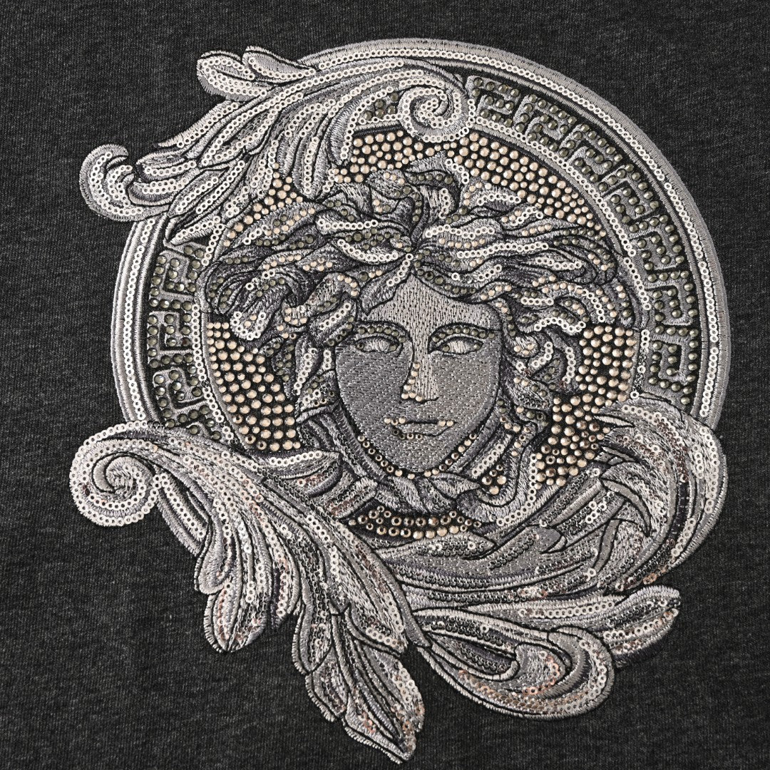 Versace T-shirt front Medusa graphic with shiny silver sequins and dots