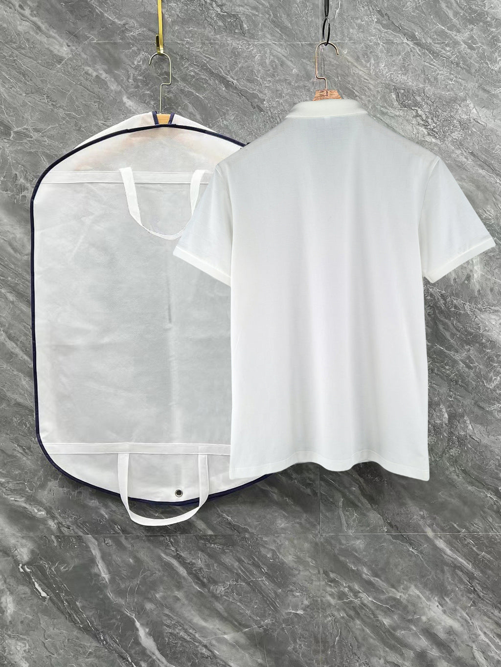 Louis Vuitton white short-sleeve polo shirt back view with collar and straight hem