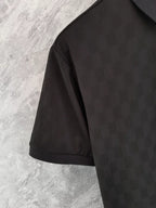Black polo shirt back with short sleeves and curved hem