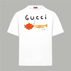 White Gucci T-shirt with orange fish trumpet graphic print