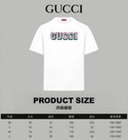 White Gucci short-sleeve T-shirt with colorful GUCCI logo on the chest