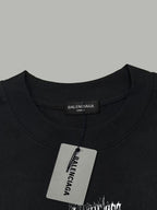Black Balenciaga T-shirt collar with hanging size tag and neckline logo