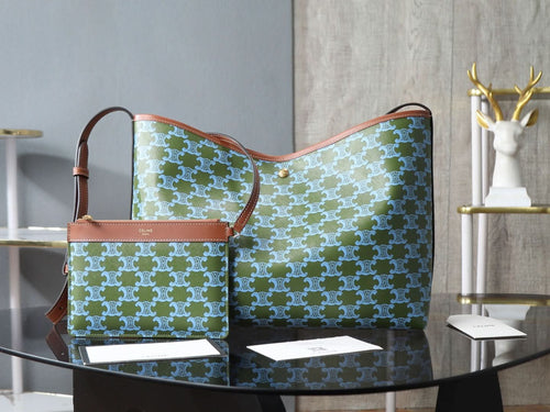 Celine patterned shoulder bag with matching strap and brown top trim