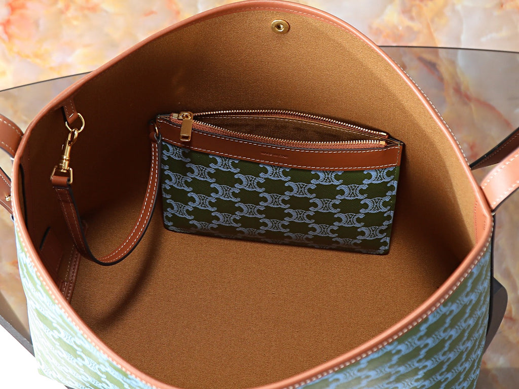 Celine bag interior with tan lining and zippered inner pocket
