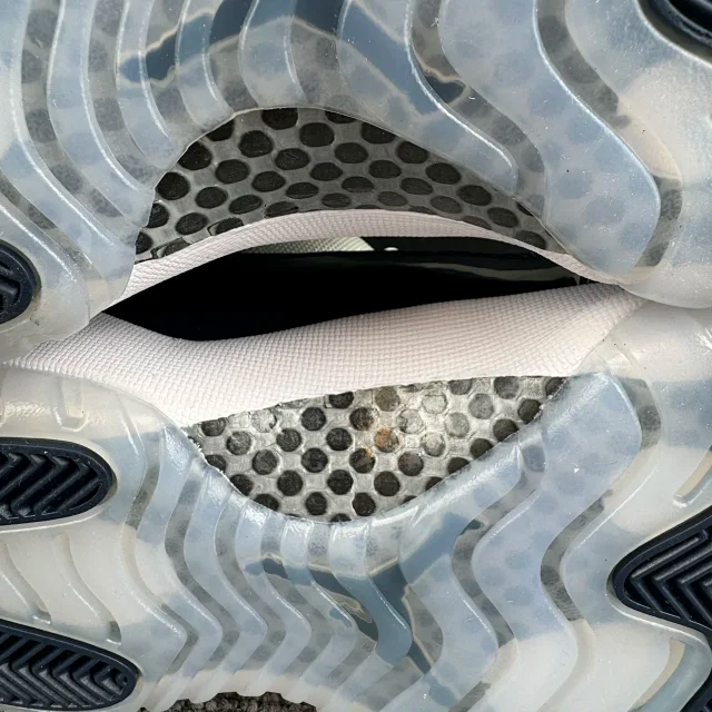 Jordan 11 sneaker outsole close-up with patterned traction pods
