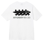 Stussy T-shirt, white crewneck with graphic print and 'STUSSY 80-20' text