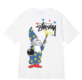 Stussy white T-shirt with cartoon wizard graphic and star accents