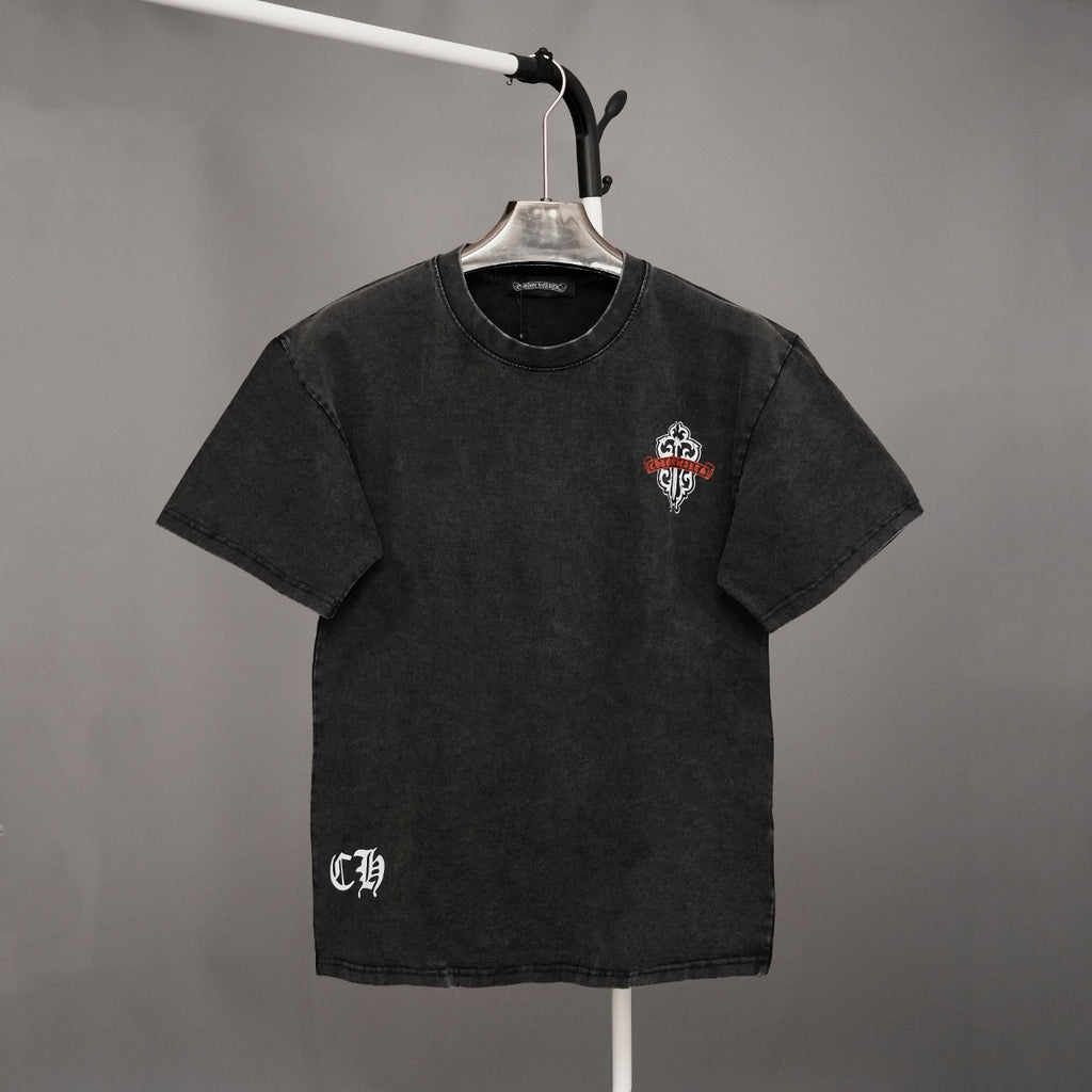 Chrome short-sleeve T-shirt, black with small chest graphic on left side