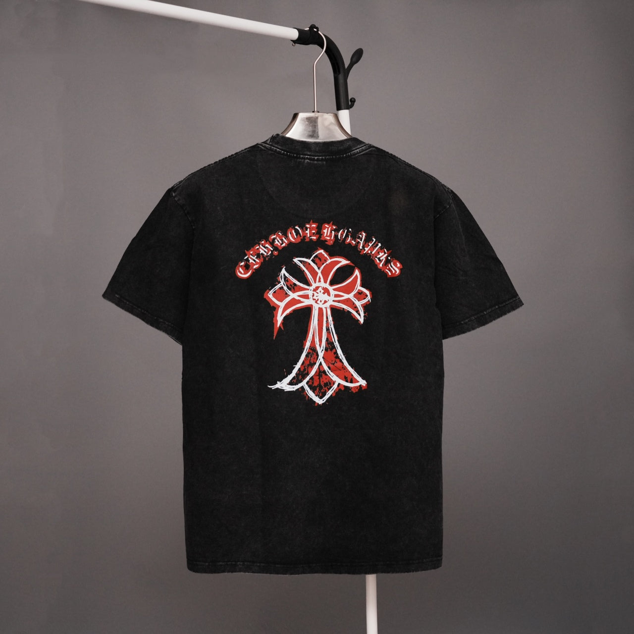 Black crewneck T-shirt with large back graphic print