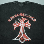 Black T-shirt back graphic with red and white design