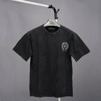 Black short-sleeve T-shirt with small chest emblem logo