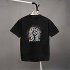 Black short-sleeve T-shirt with large back graphic skull design