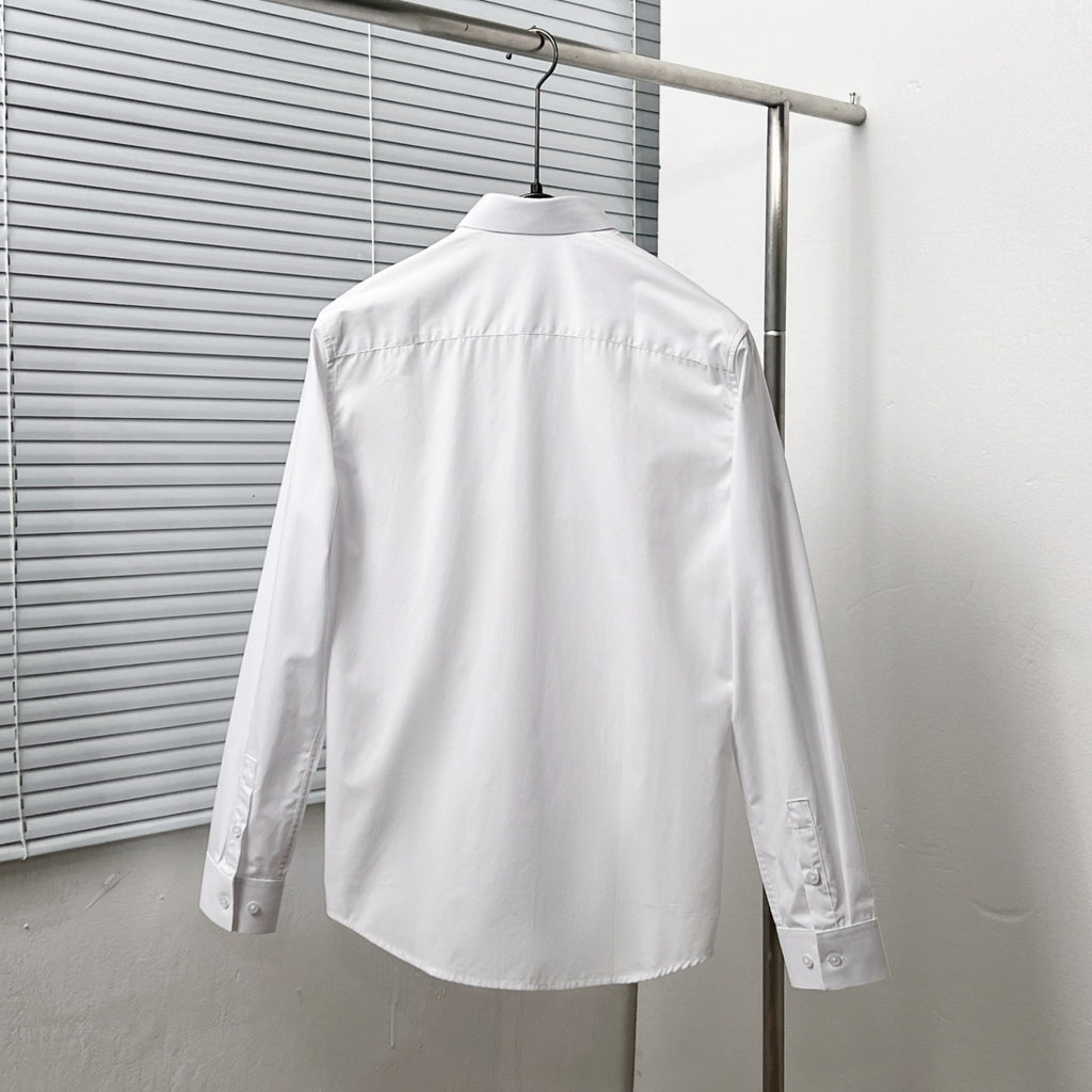 Dior long-sleeve button-front shirt, white, back view with yoke and seams