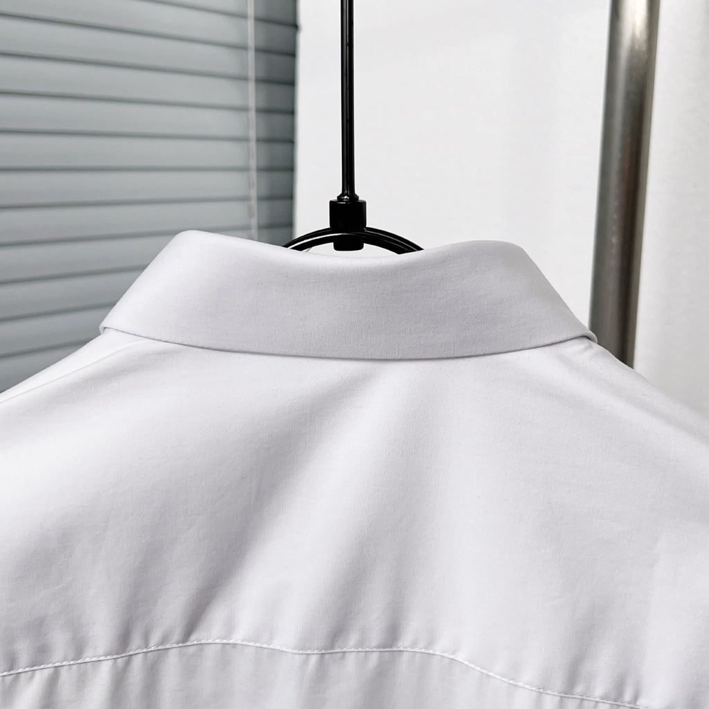 Dior long-sleeve shirt, white, raised collar detail in close-up