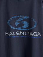Balenciaga dark blue crewneck top with large oval logo and BALENCIAGA lettering