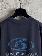 Balenciaga long-sleeve crewneck top in dark blue with central oval logo print