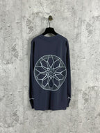 Navy long-sleeve T-shirt with large wheel hub graphic print