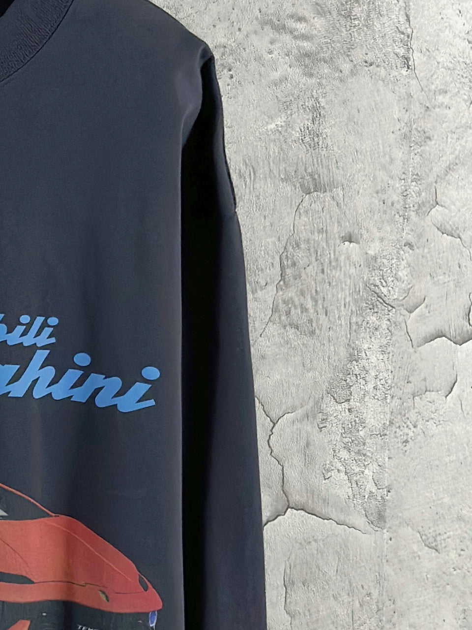 Navy long-sleeve T-shirt sleeve with Lamborghini logo graphic