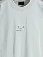 White Balenciaga crewneck T-shirt close-up of heart and BALENCIAGA logo