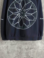 Balenciaga navy hoodie with large white wheel graphic on back