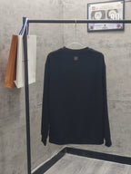 Navy long-sleeve crewneck sweatshirt back with small blue logo