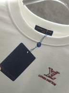 White long-sleeve sweatshirt with neck label and hanging price tag